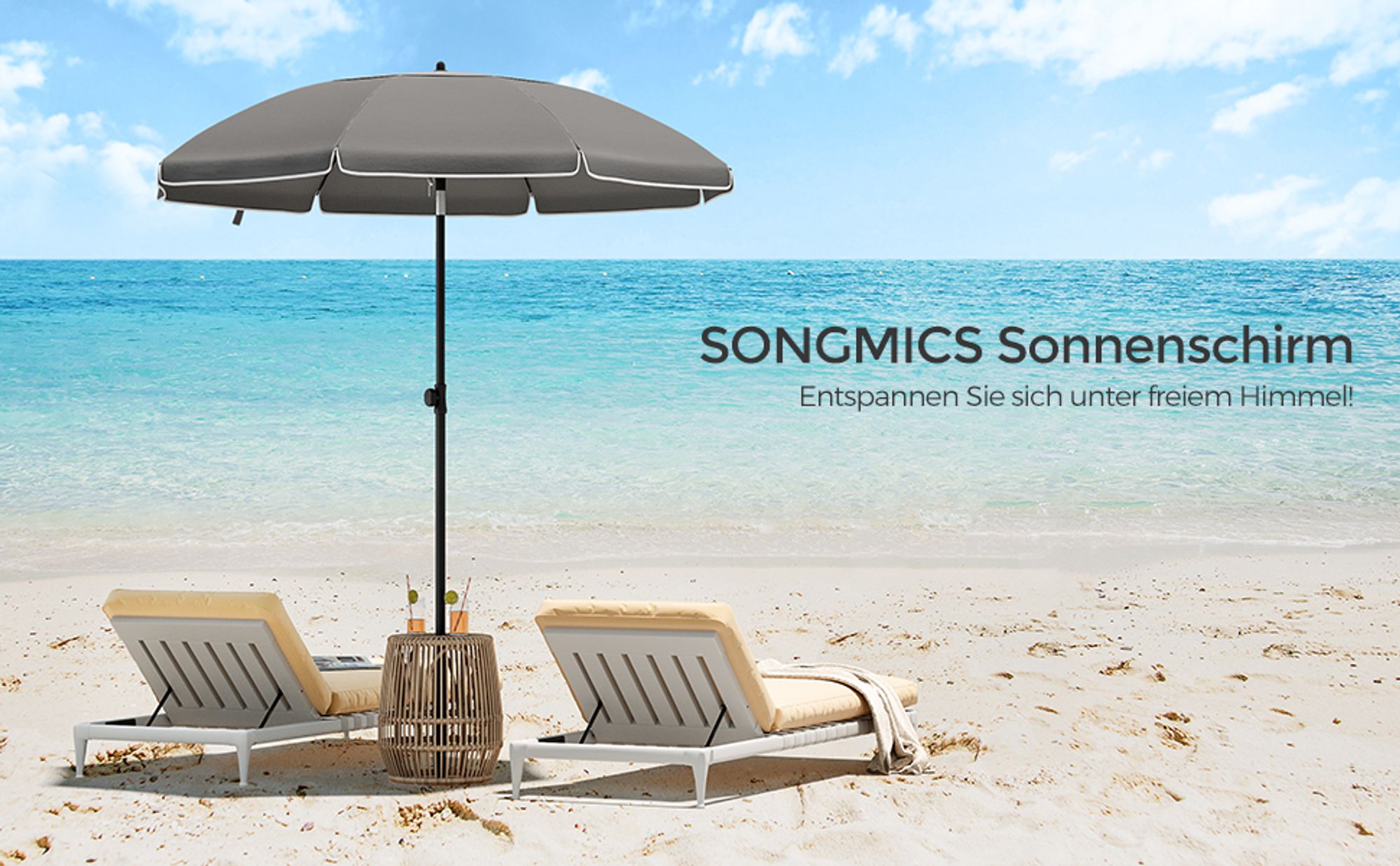 SONGMICS Sonnenschirm 200 cm UPF 50+ mit Tragetasche