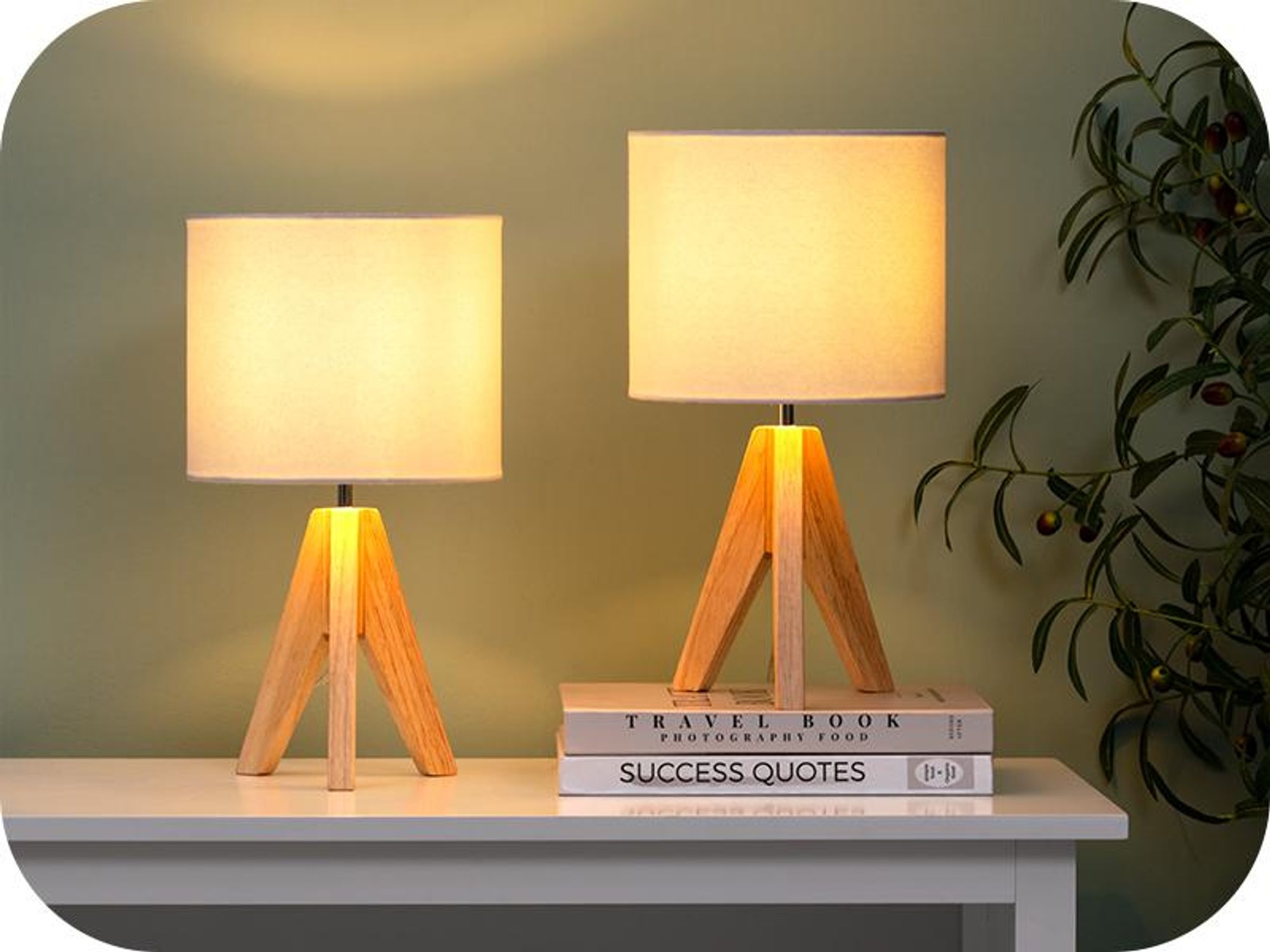 EDISHINE 2er Set Nachttischlampe Holz, LED-Tischlampe inkl. Leuchtmittel, Vintage Tischleuchte für Schlafzimmer, Wohnzimmer, Geschenk
