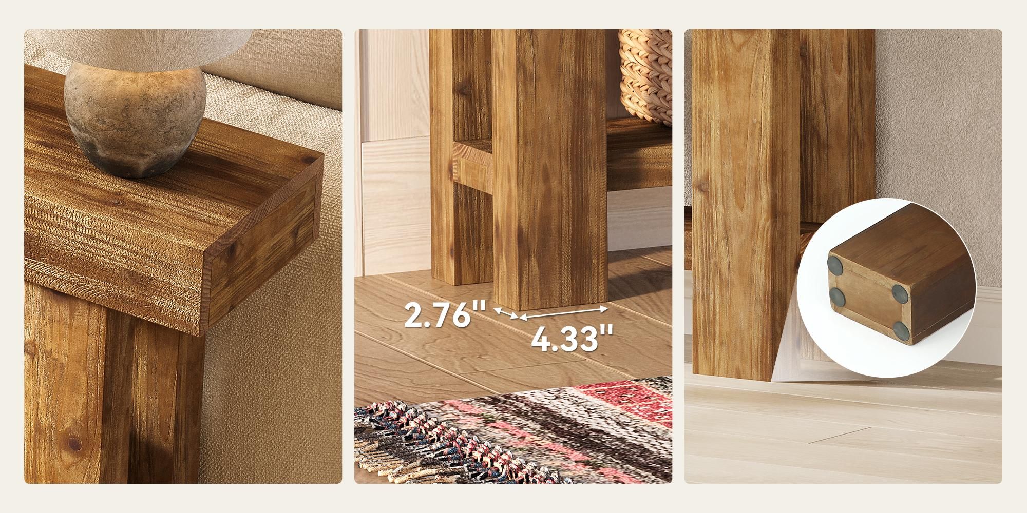 160 cm Konsolentisch aus Massivholz, schmaler Landhaus-Sofatisch mit 2 Ablageflächen, für Wohnzimmer, Flur, Eingangsbereich, Foyer, rustikales Braun