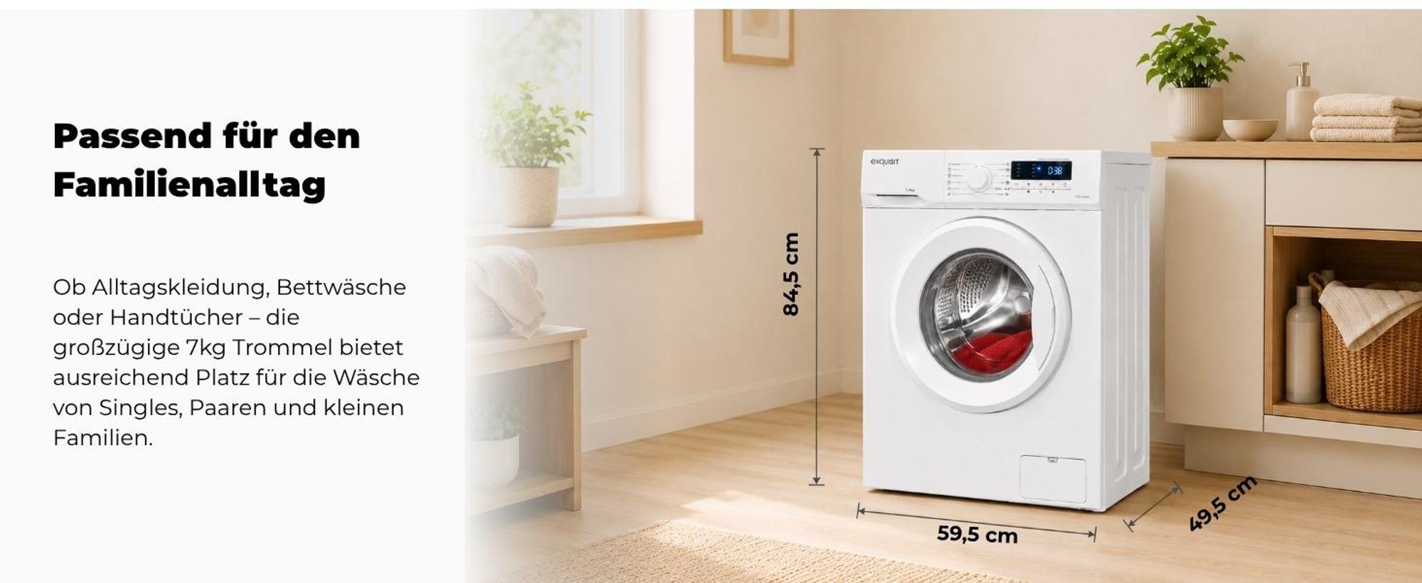 Exquisit Waschmaschine 7kg, Energieeffizienzklasse A, max. 1400 U/Min, Kurz -Mixprogramm, Startzeitvorwahl, 12 Waschprogramme, WA57014-020A weiss