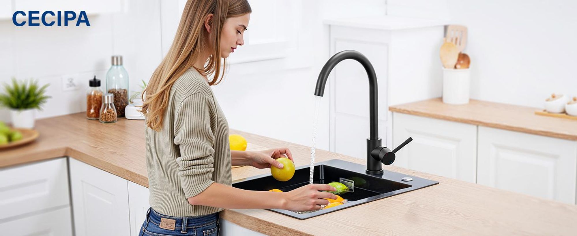 Küchenarmatur Edelstahl Schwarz 360° Drehbar, Wasserhahn Küche Hochdruck Spültischarmatur Cecipa MAX Wasserhahn für Spülbecken,Mischbatterie Armatur