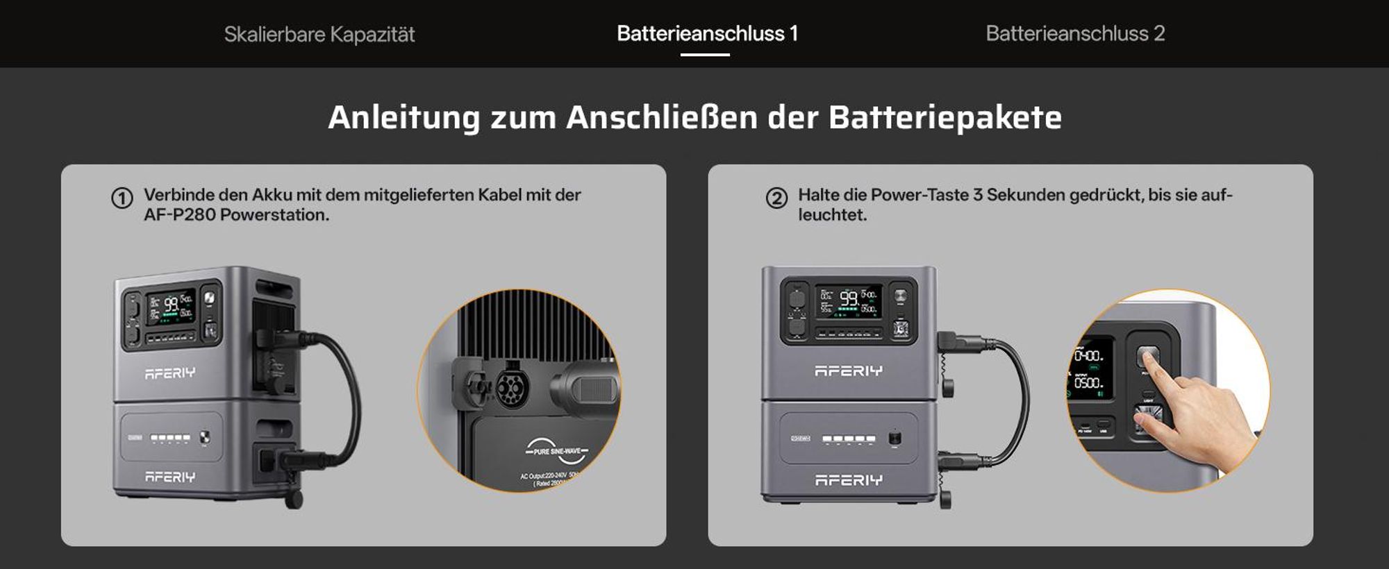 AFERIY P280 Powerstation 2800W 2048Wh LiFePO4, Erweiterbar bis 10,24 kWh, 1200W Solareingang, App-Steuerung