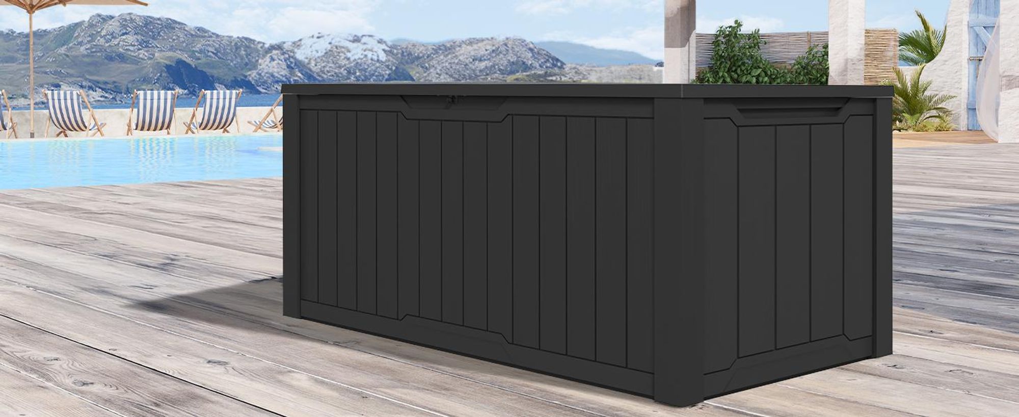 Gartenbox 833 L, XXL Aufbewahrungsbox mit Gasdruckfeder Deckel, Kissenbox, Wetterfest, 159,5 × 76,5 × 69 cm, Schwarz