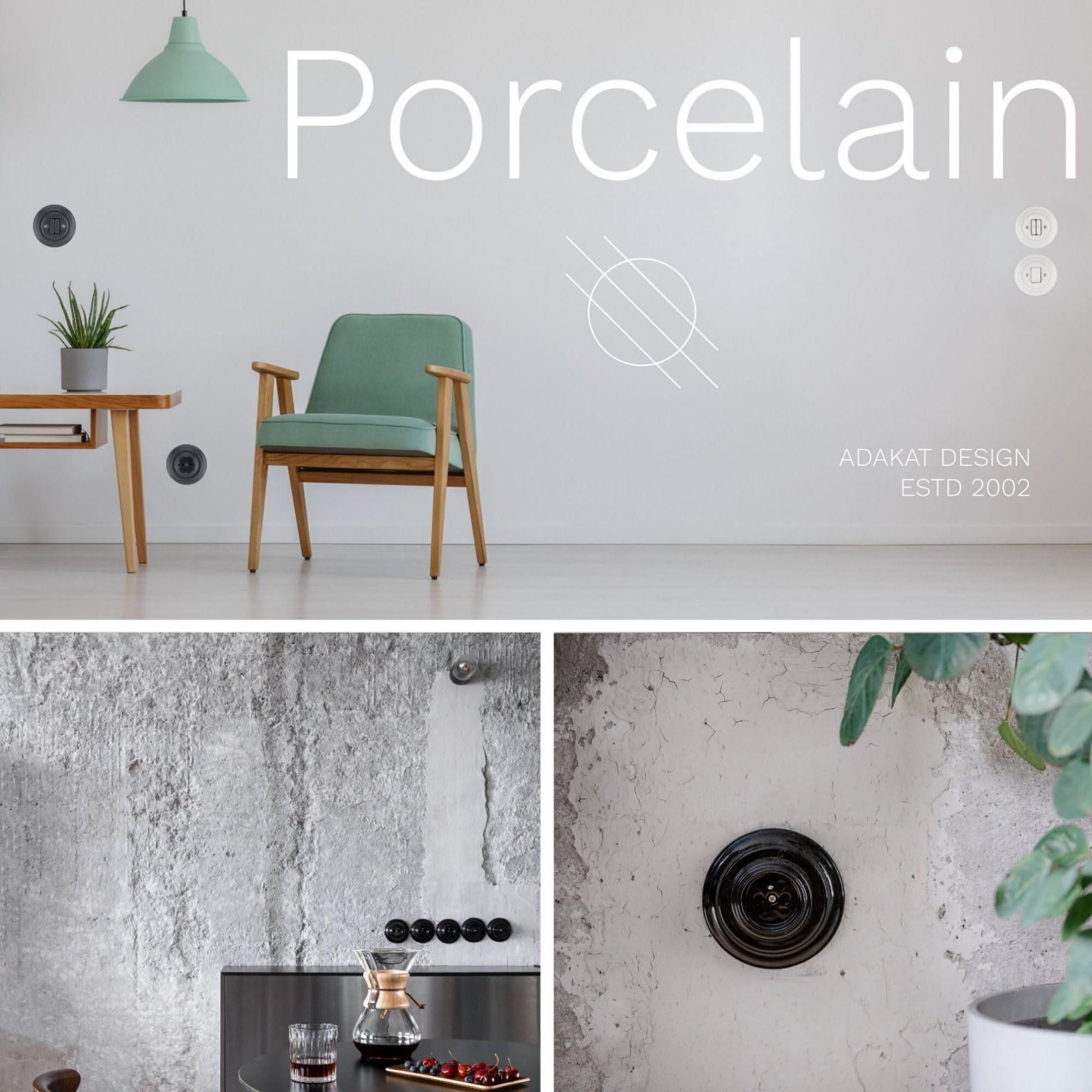 Aufputz Porzellan Retro Steckdose I QR1 graubeige