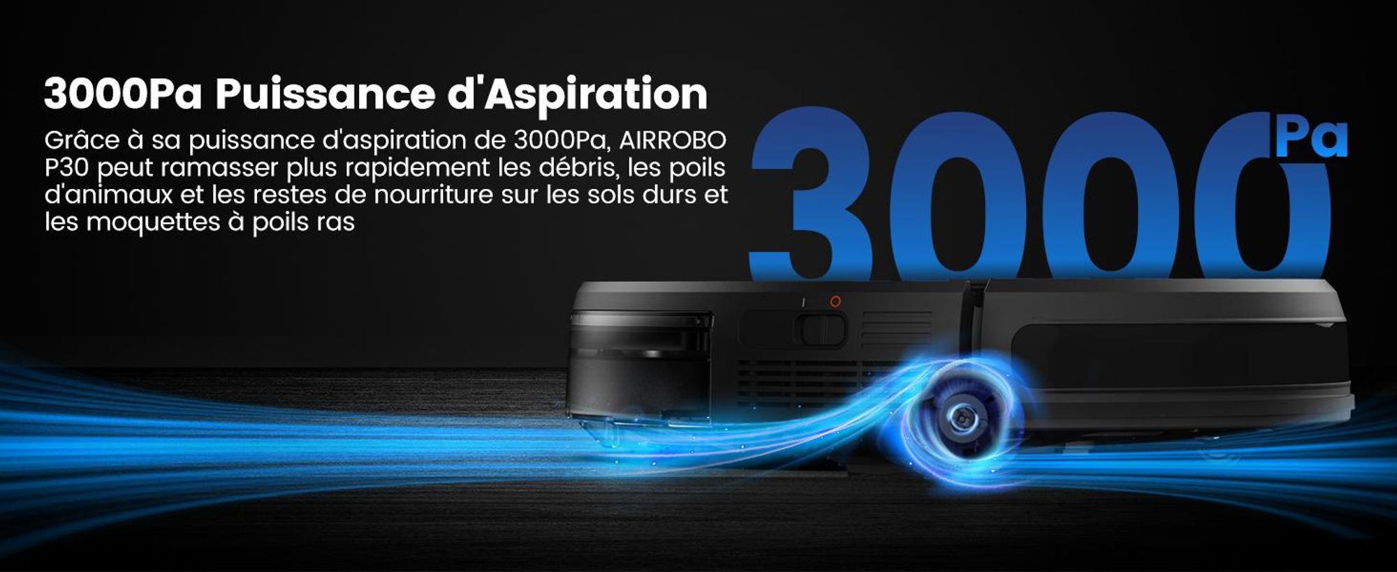AIRROBO P30 Robot aspirateur avec fonction balayage 2 en 1, Aspirateur robot, 2600mAh, 2800Pa, WLAN, Idéal pour poils d'animaux, tapis, sols durs