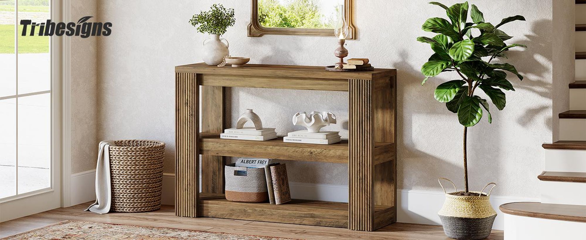 Tribesigns 105 cm Eingangstisch, 3-stufiger Sofatisch hinter der Couch, schmale, einzigartige Konsole im Landhausstil für Flur, Wohnzimmer, Foyer