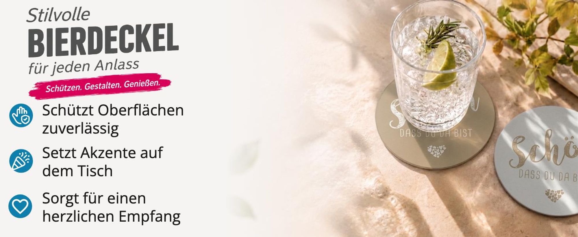 itenga 40x Bierdeckel Untersetzer "Schön dass du da bist" latte macchiato braun
