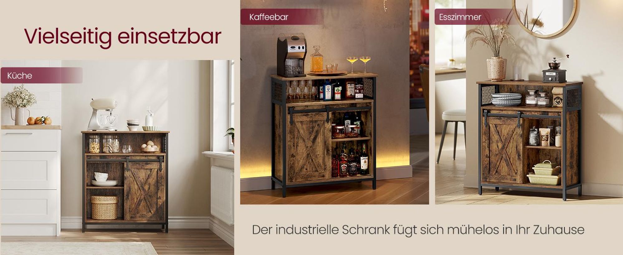 VASAGLE Sideboard Aufbewahrungsschrank, 70 x 30 x 80 cm, mit Schiebetür