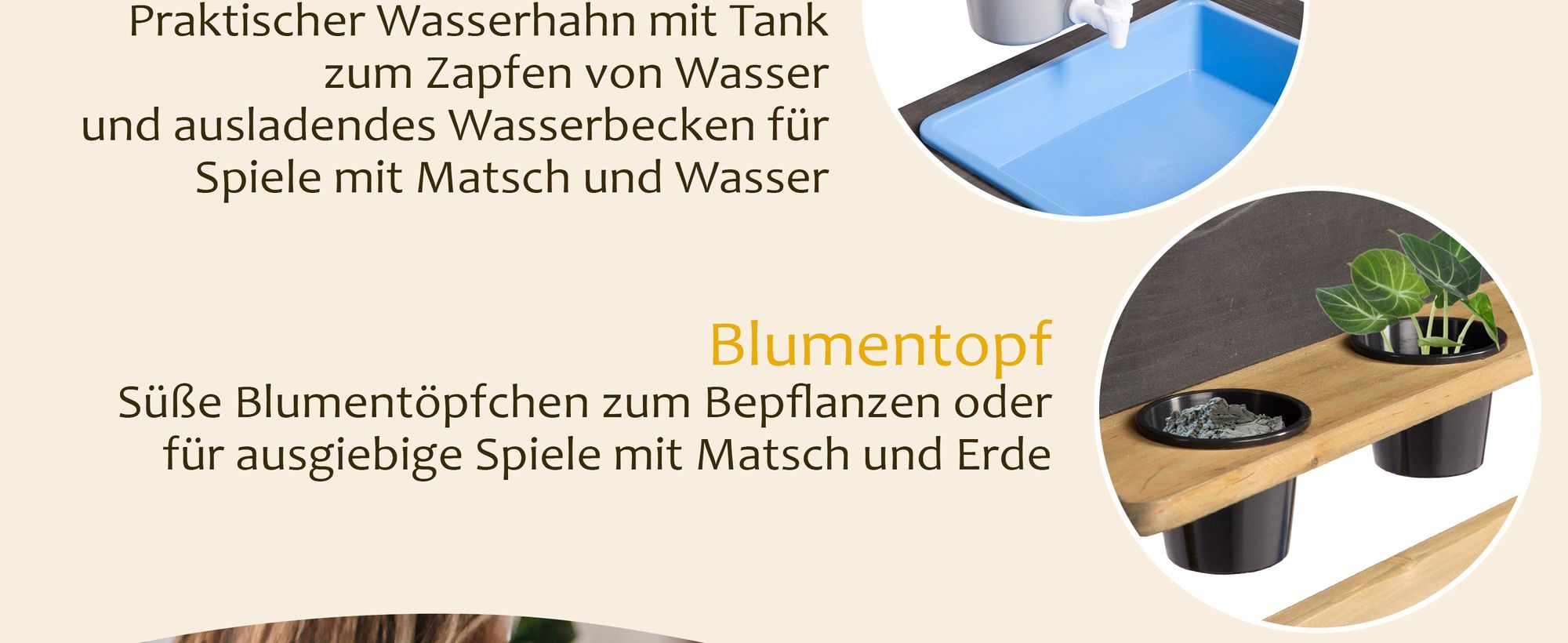 ONVAYA® Hänge-Matschküche ǀ Braun ǀ für Outdoor und Indoor ǀ wetterfest ǀ faltbar ǀ mit Edelstahl-Kochset ǀ Matschküche für den Garten