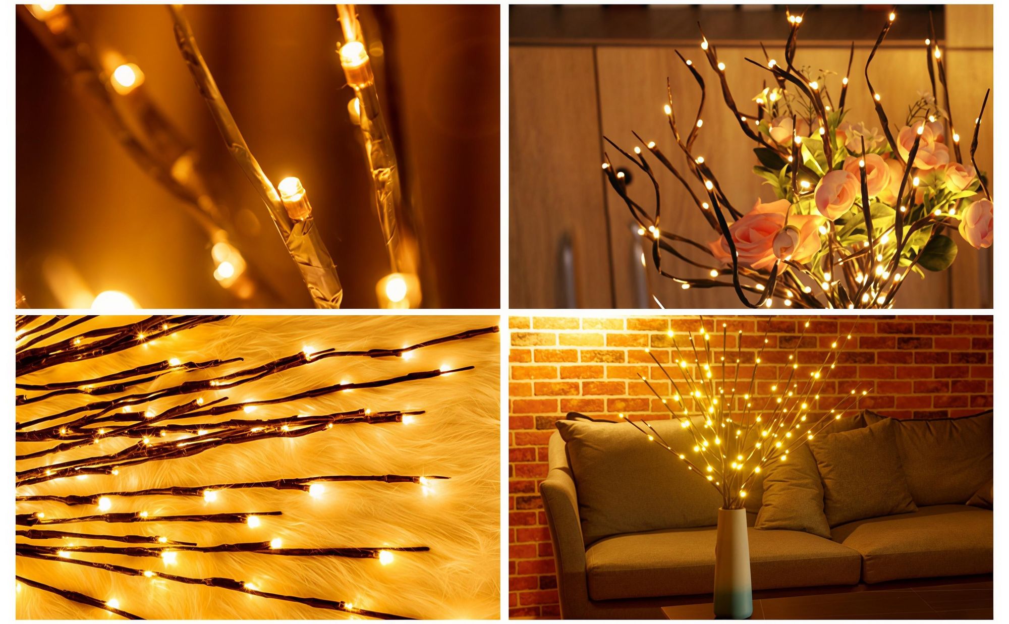 3er Set LED Dekolampe, Lichtzweige Warmweiß, Tischdeko Batteriebetrieben, Dekolicht für Schlafzimmer Wohnzimmer, Party Weihnachten, Vase Lichtdeko