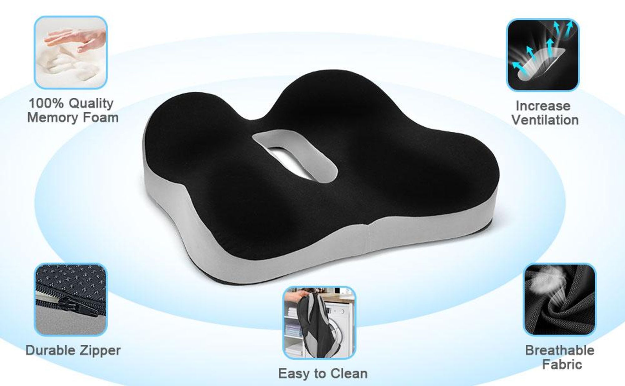 Orthopädisches Sitzkissen, Ergonomisches Hämorrhoiden Sitzkissen, Memory Foam Steißbeinkissen, Steißbein Sitzkissen für Gamingstuhl, Bürostuhl