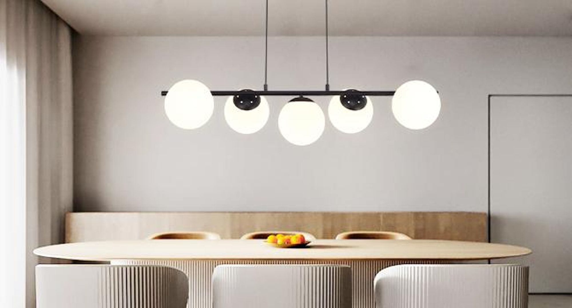 Lampada a sospensione ZMH, ideale per tavoli da pranzo, lampada a sospensione in vetro, lampada a sospensione a 5 luci, attacco E27, altezza regolabile (150 cm), design creativo, adatta per sala da pranzo, soggiorno o bancone bar, colore nero