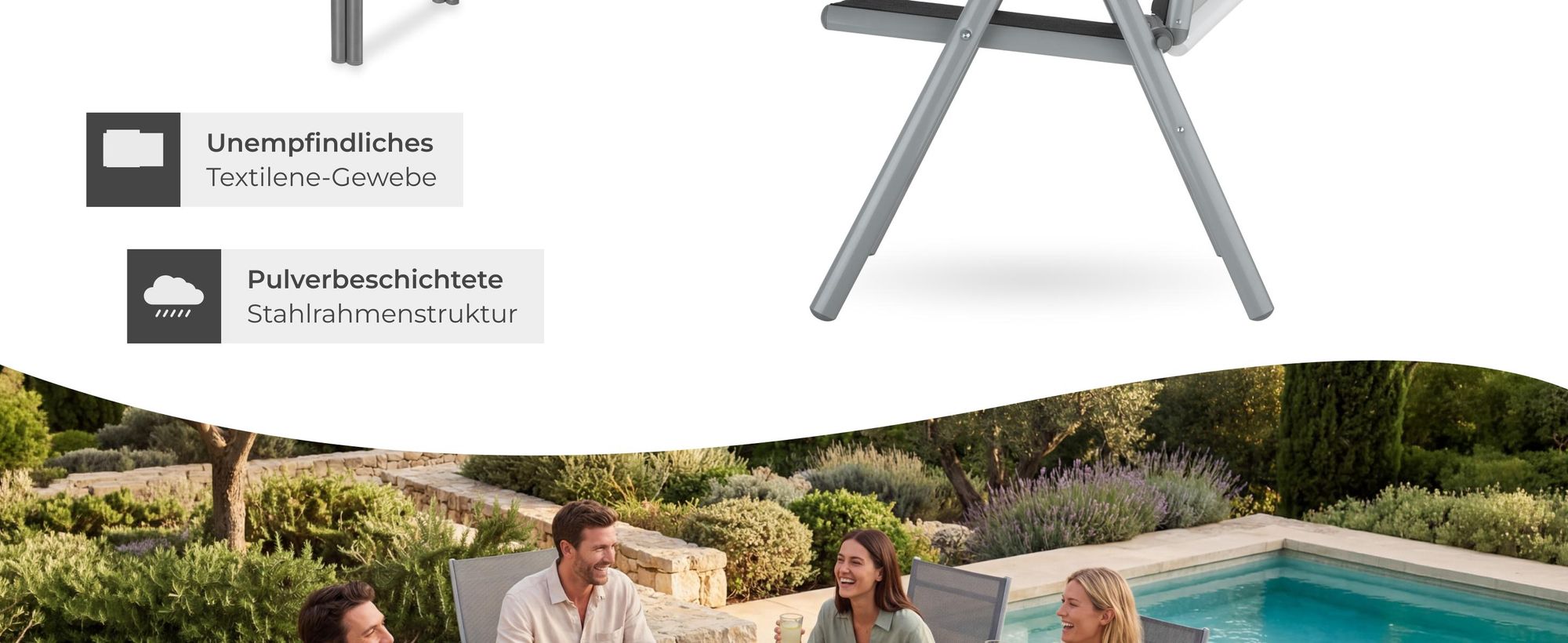 tectake® Klappbare Gartenstühle mit verstellbarer Lehne, Netzgewebe