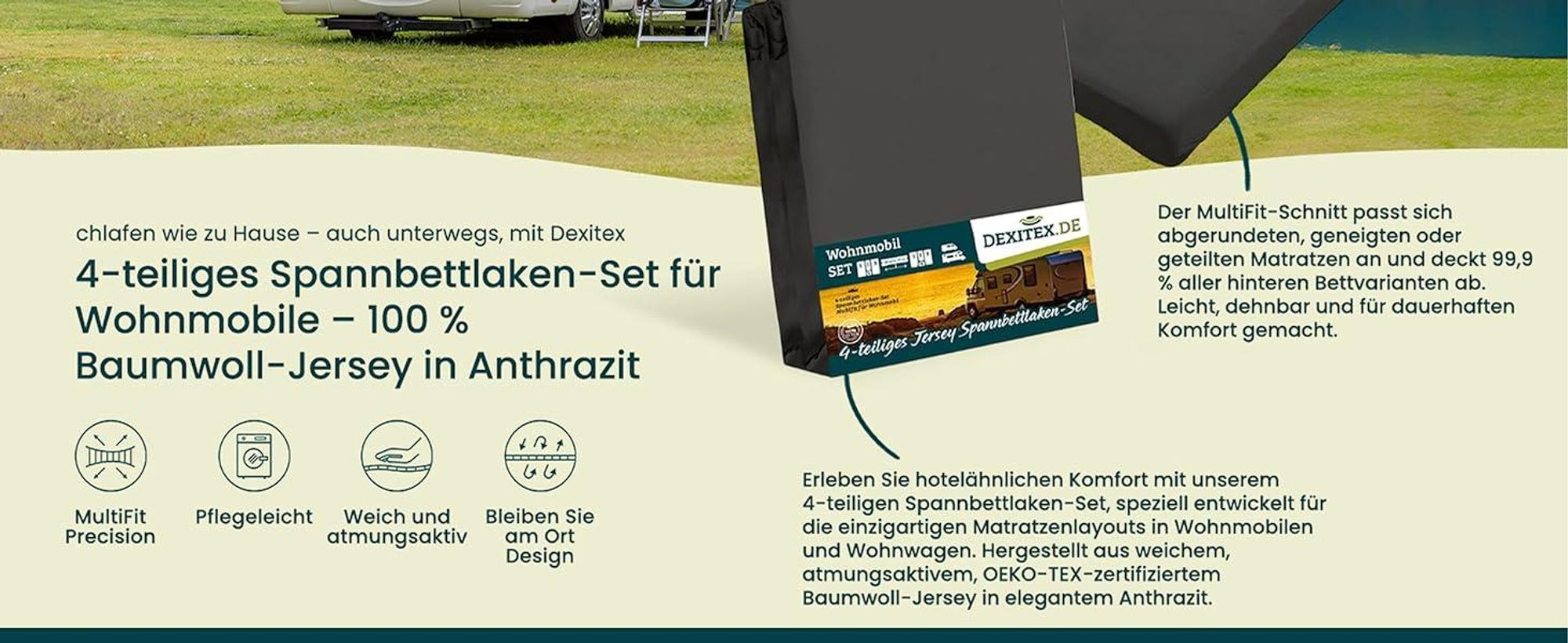 Wohnmobil in der Natur mit Spannbettlaken.