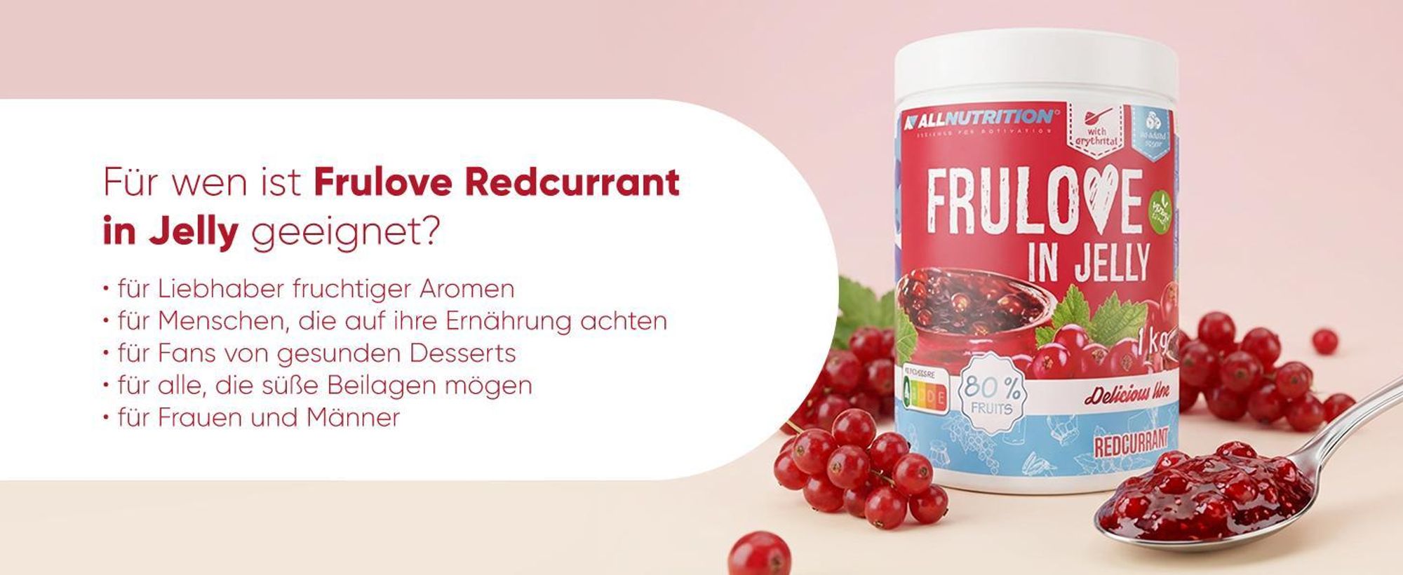 ALLNUTRITION FRULOVE In Jelly Redcurrant 1000g Marmelade Früchte rote Johannisbeere