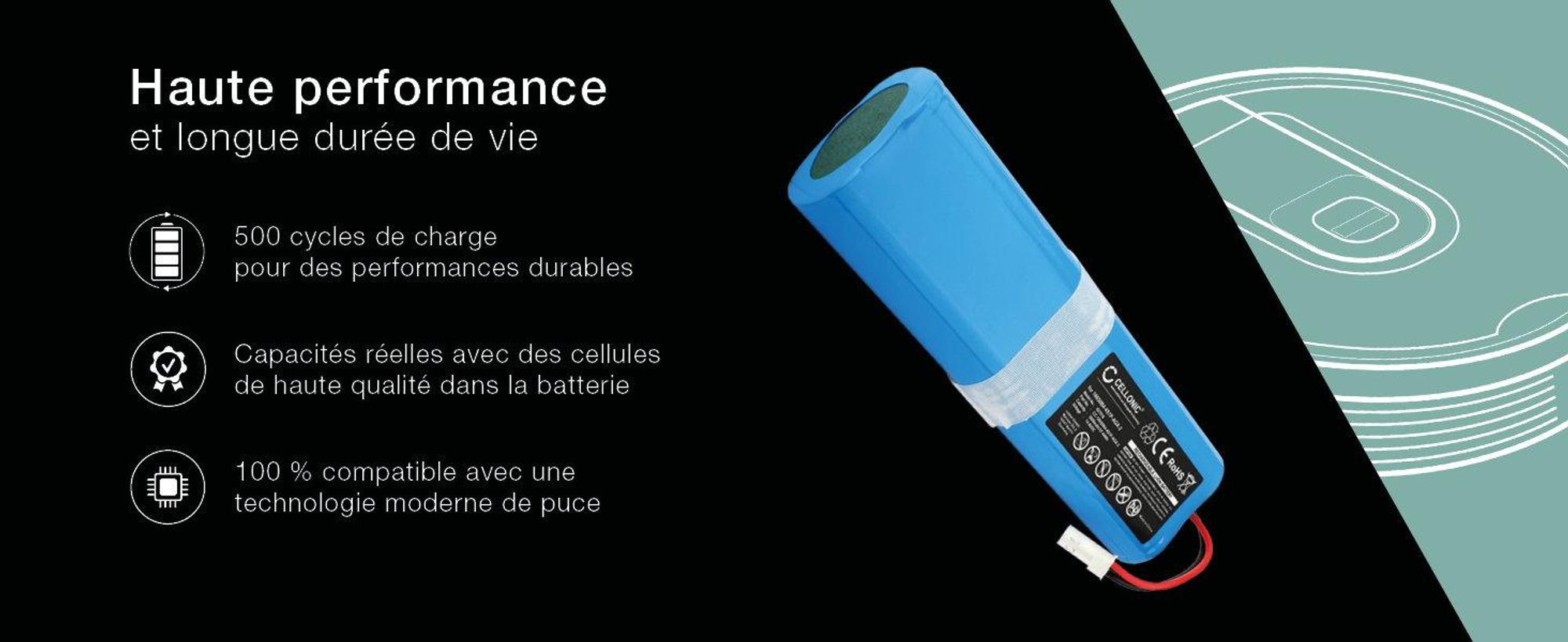 CELLONIC 1x Batterie pour Aspirateur Compatible avec ZACO V3, V40, Compatible avec ILIFE V5s Pro, Compatible avec ZACO SUN-INTE-202 - (2600mAh, 14.4V)