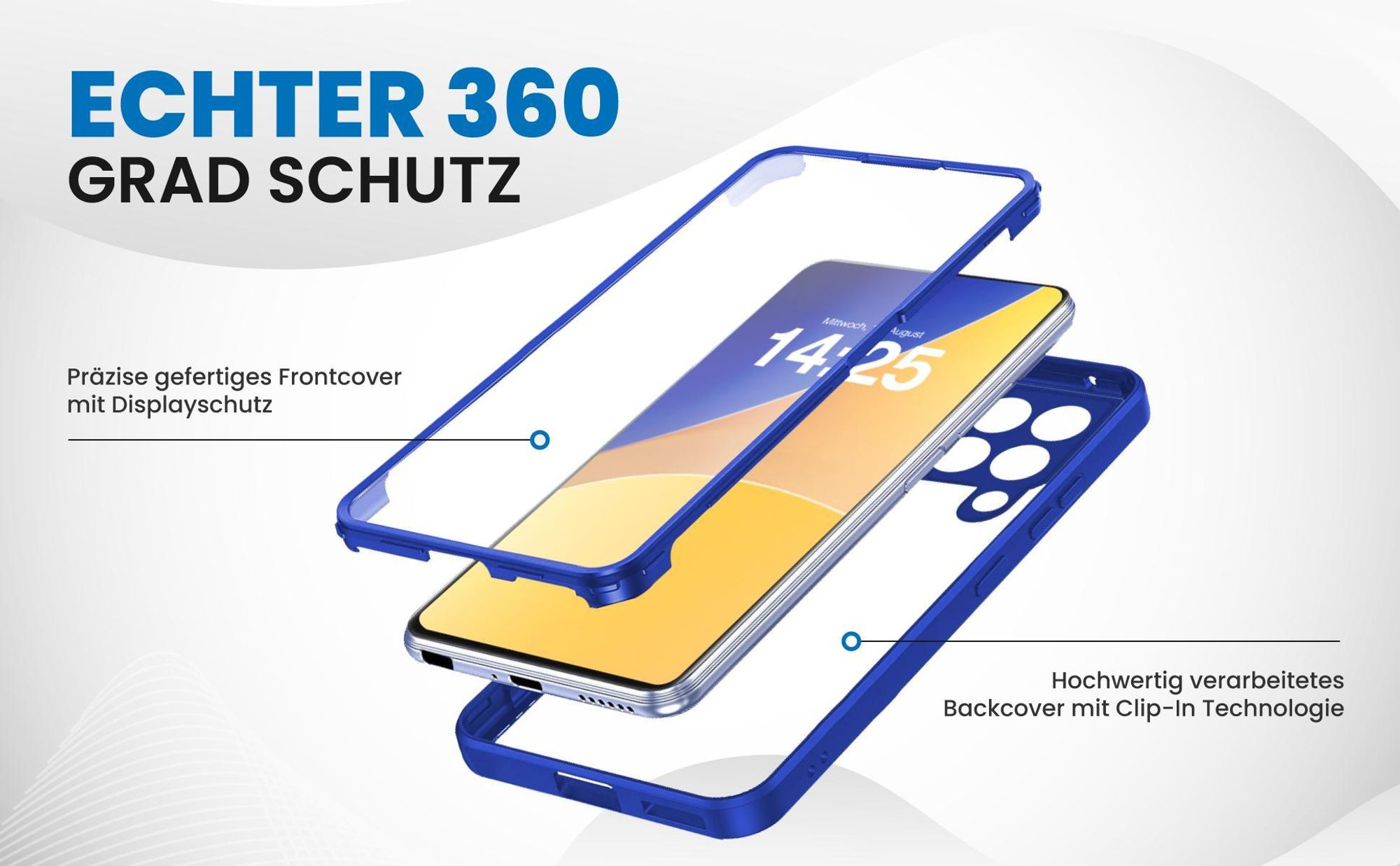 Blaues 360 Grad Case für Samsung Galaxy A12 mit Schutz von beiden Seiten
