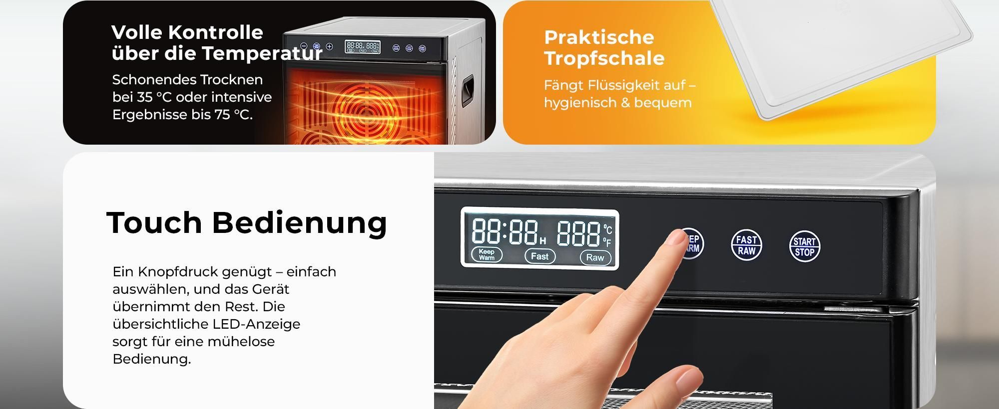Balter Dörrautomat Edelstahl mit 10 Etagen, 700 W, Dörrgerät, LED-Display, 48-Stunden-Timer und Temperaturregelung, Dehydrator, BPA-frei