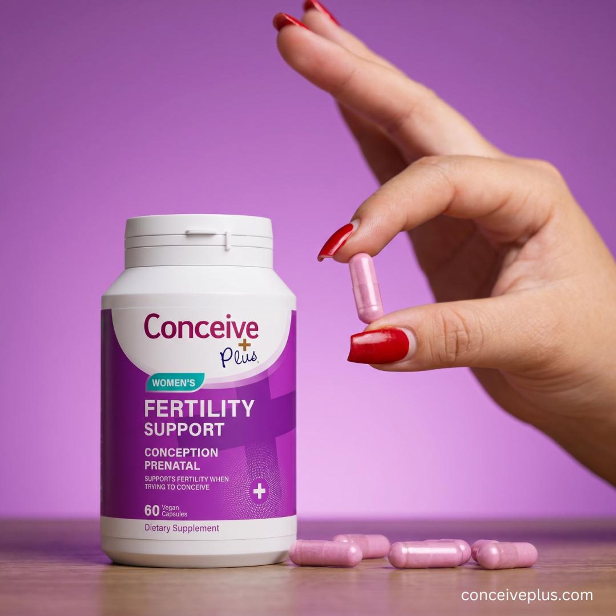 Conceive Plus Women's Fertility Support, 60 Kapseln, Nahrungsergänzungsmittel für Frauen mit Folsäure, Zink, Eisen und Vitaminen, 1 Monat Vorrat