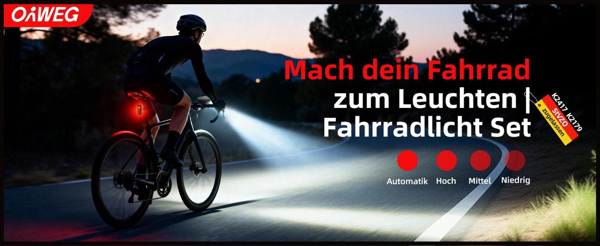 Fahrradlicht Set StVZO-zugelassen Beleuchtungsset, USB-C Aufladbar wasserdicht Fahrradlampe LED Frontlicht + Rücklicht mit Bremslicht & Blinkfunktion
