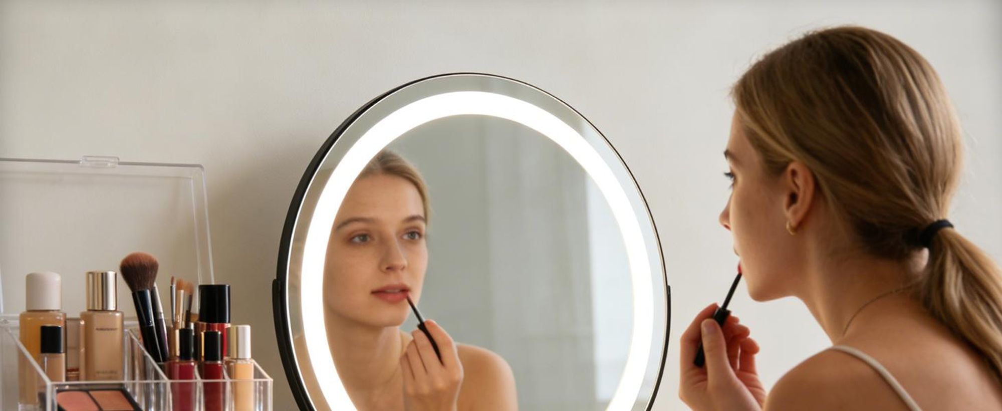 ZMH Schminkspiegel mit Beleuchtung Spiegel 40×35CM LED Vanity Mirror Kosmetikspiegel Tischspiegel 3 Modi Schminktischspiegel Schwarz Touch Dimmbar