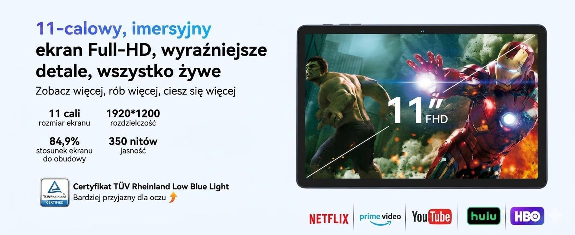 TABWEE 2026 W90 11" Tablet z systemem Android 16, dwie karty SIM 4G, Wi-Fi 5G, bateria 8000 mAh, 24 GB + 256 GB (karta TF do 2 TB), Widevide L1, ośmiordzeniowy procesor T615, ładowanie 18 W, wyświetlacz FHD