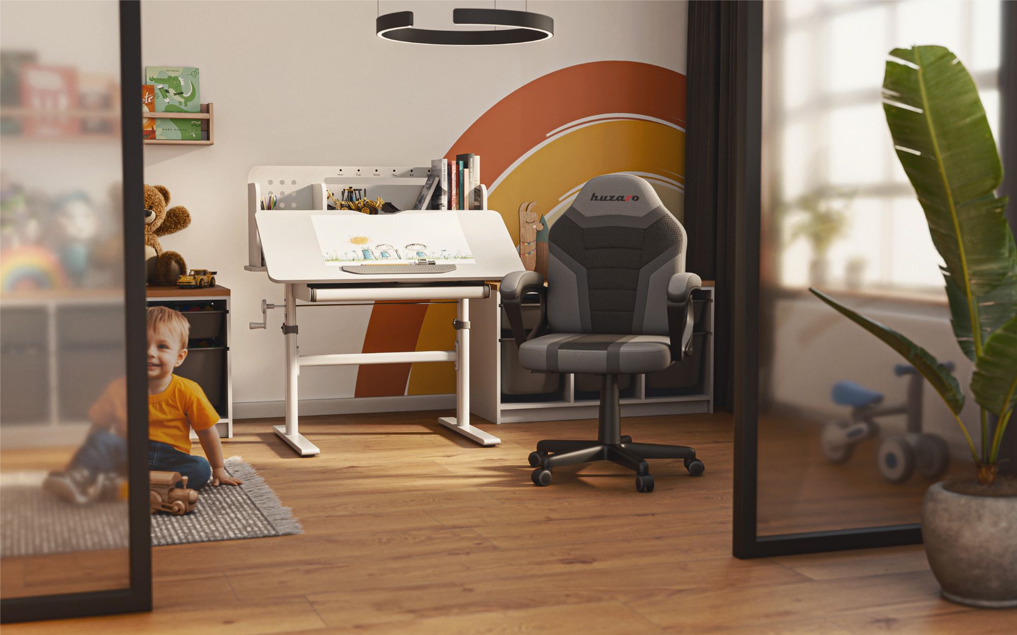 MARK ADLER Study 5.0 | Ergonomischer Schreibtisch für ein Kind | Schreibtischhöhe verstellbar von 56 bis 75 cm | Grau