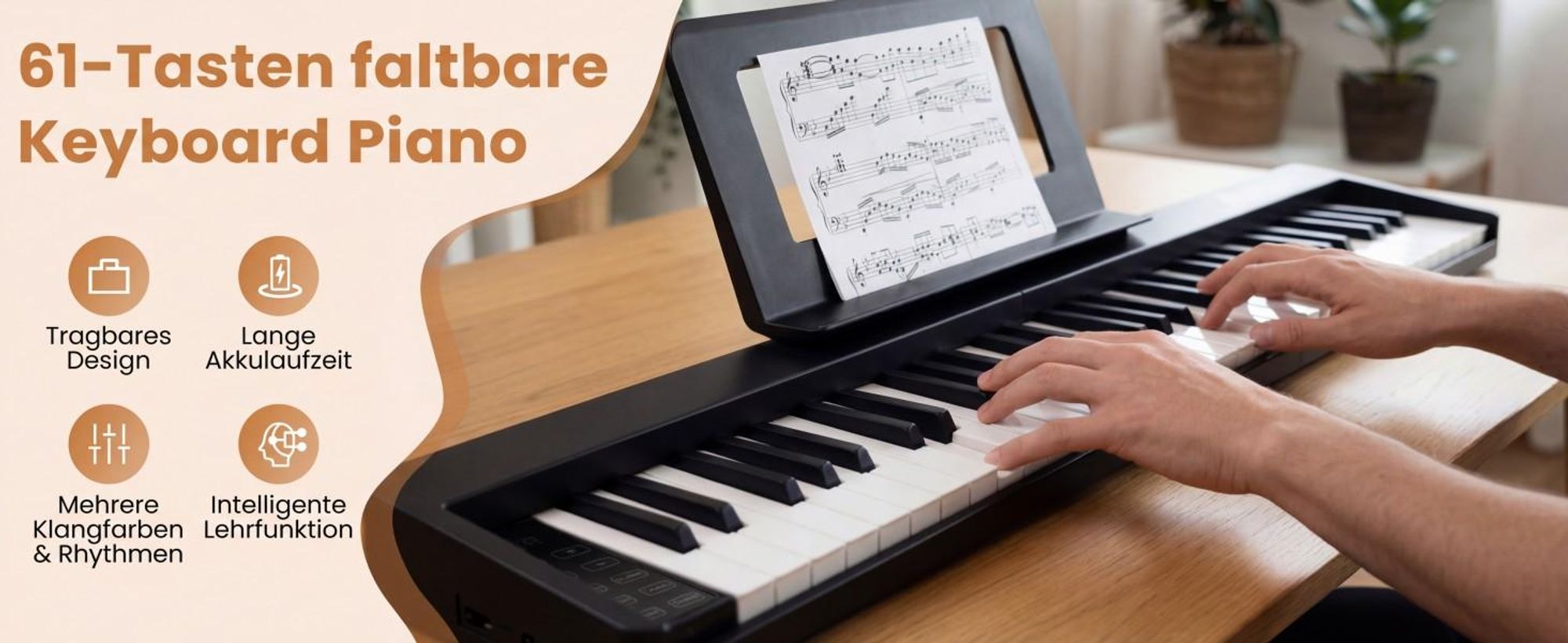 COSTWAY Digital Piano mit 61 Tasten, Elektrtisches Klavier klappbar mit Bluetooth, Notenständer, Pedal & Klaviertasche, E-Piano Klaviertastatur für Kinder Erwachsene