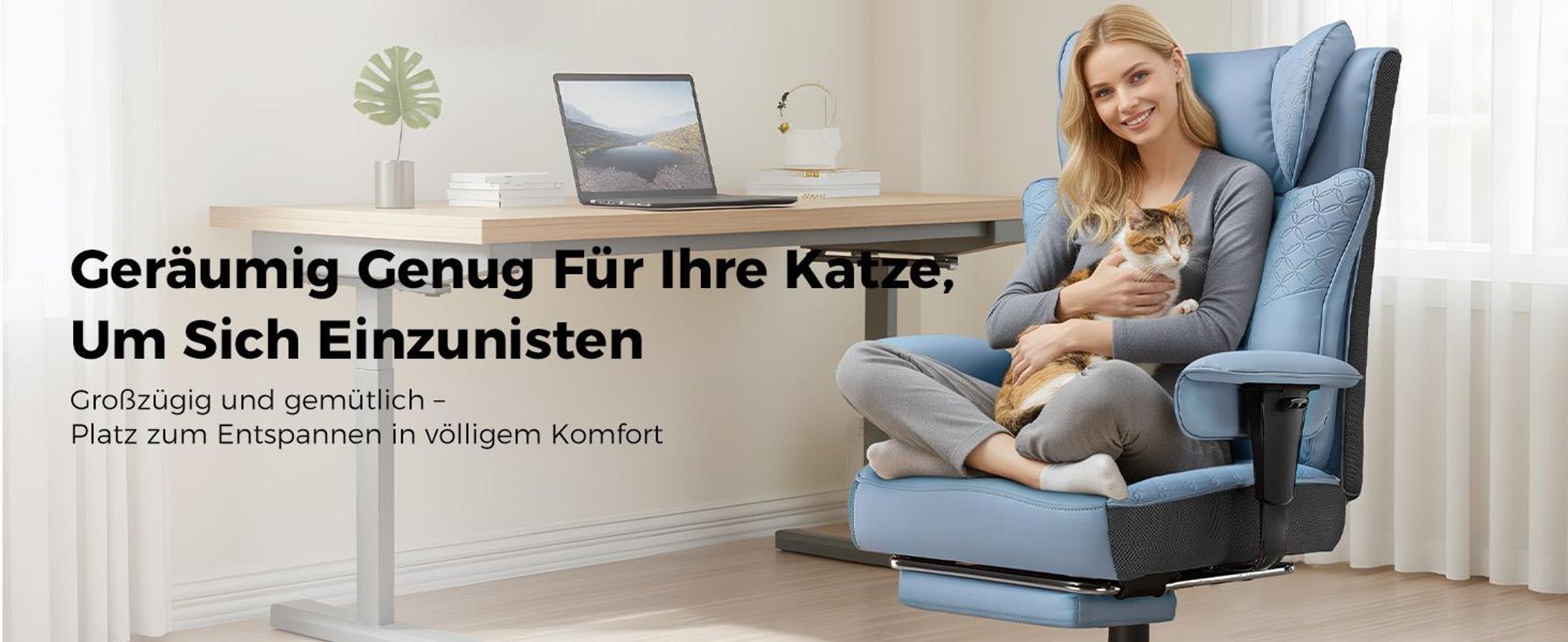 GTPLAYER Gaming Stuhl, Ergonomischer Bürostuhl mit Fußstütze, 150° Verstellbare Rückenlehne & Armlehnen, Computerstuhl Chefsessel, 180KG, BLAU