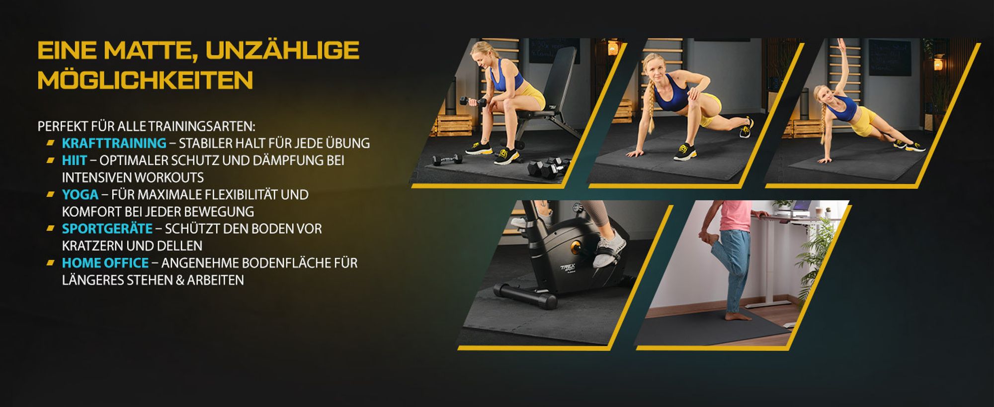 TREX SPORT Bodenschutzmatte Puzzlematte 24 Stk. Set TX-010PM |1cm EVA Schaumstoff Unterlegmatte für Fitnessgeräte |Bodenschutz rutschfest, wasserdicht