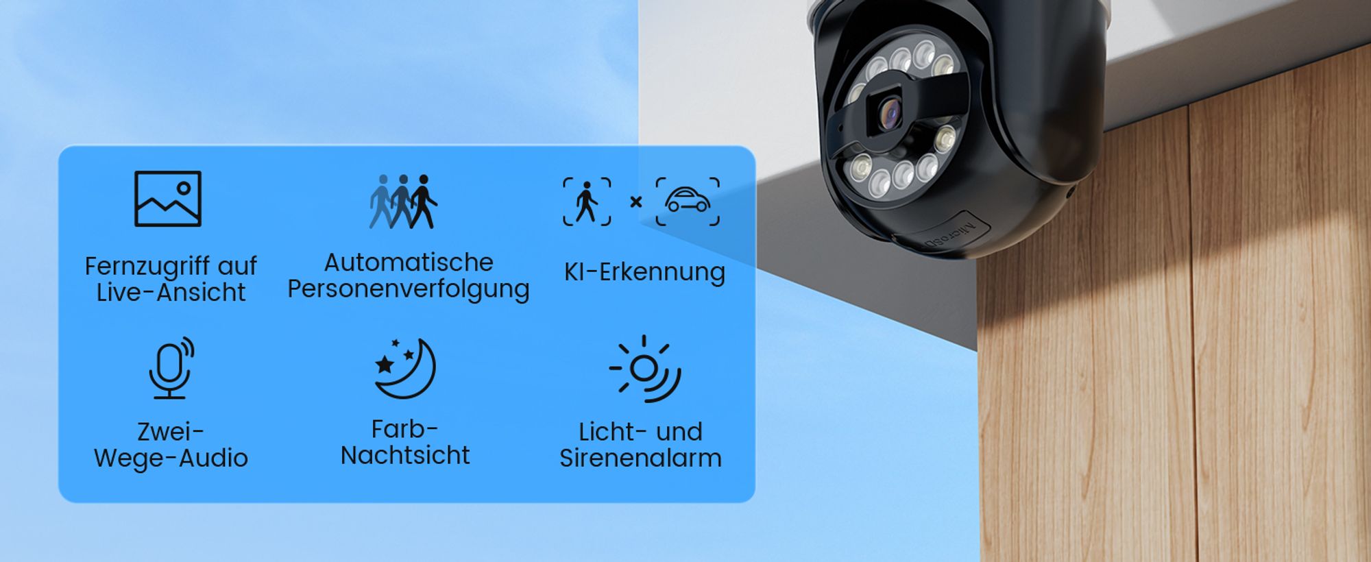 ZOSI 3K Wi-Fi 6 Outdoor Überwachungskamera mit 360° Pan & Neigung, 2,4 GHz WLAN Kamera für Außen mit AI Mensch/Fahrzeug/Tier Erkennung, 2-Wege-Audio