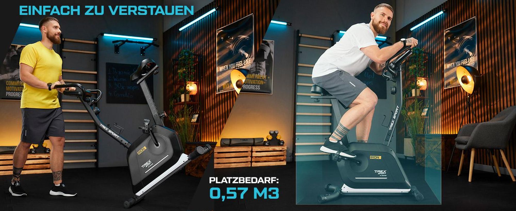 TREX SPORT Heimtrainer Fahrrad TX-500MB IRON | Fitnessbike, 14 Widerstandsstufen, LCD-Display, Pulssensoren | leise, ergonomisch, bis 125kg | Schwarz