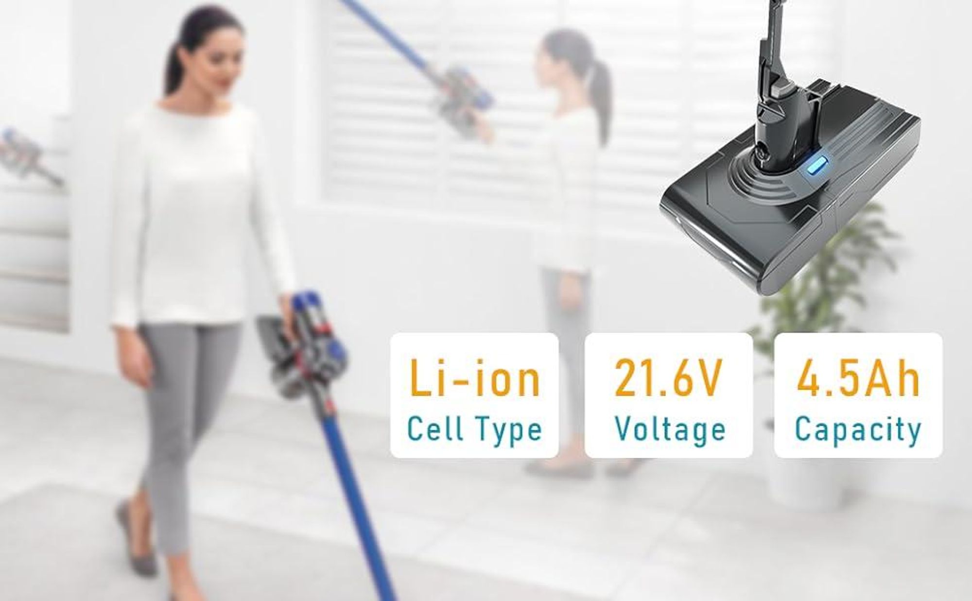 Batterie pour Dyson Aspirateurs V8 SV10,Batterie Li-ION Compatible avec Dyson V8,Absolute,Fluffy, Animal SV10 STANEW, 2 Filtres Li-ION 21.6v 4500mAh