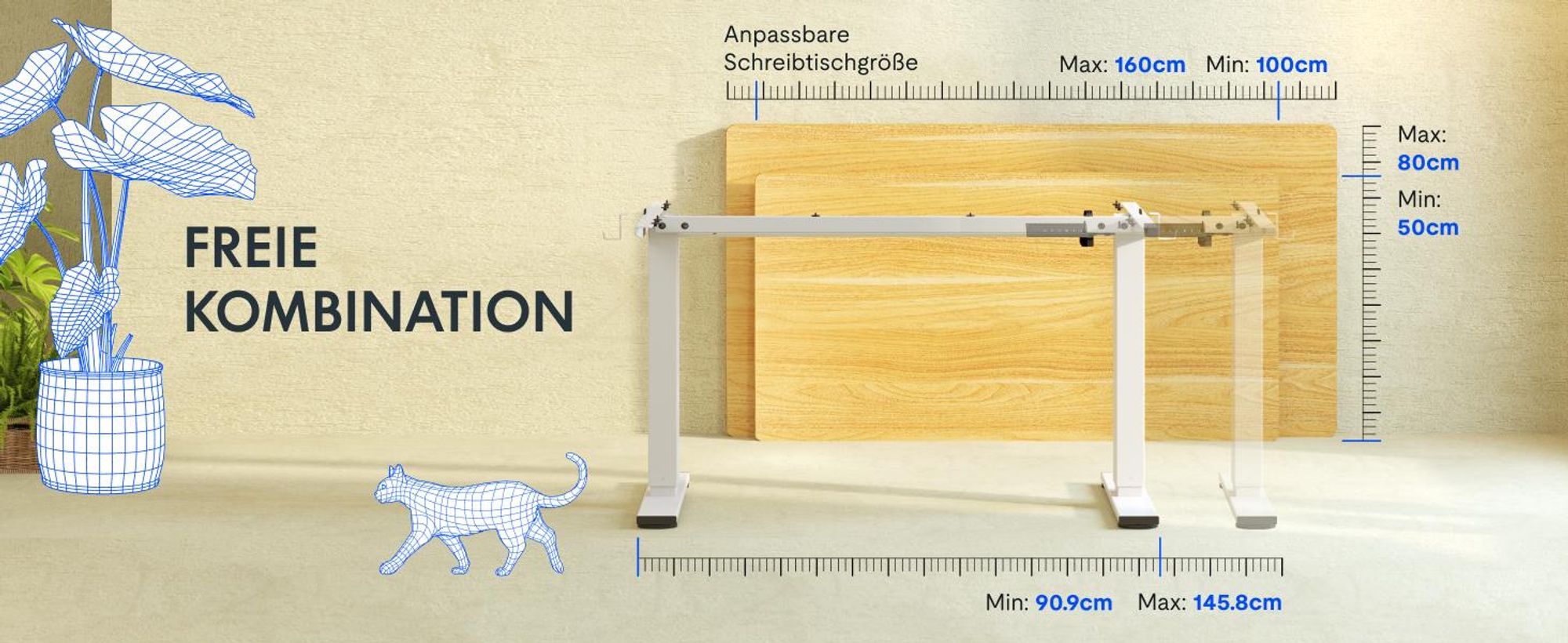 FlexiSpot EN1 Höhenverstellbarer Schreibtisch Gestell mit 2 Haken und Höhenmemory-Funktion&LED-Höhenanzeige, Elektrisch Tischbeine (Weiß)