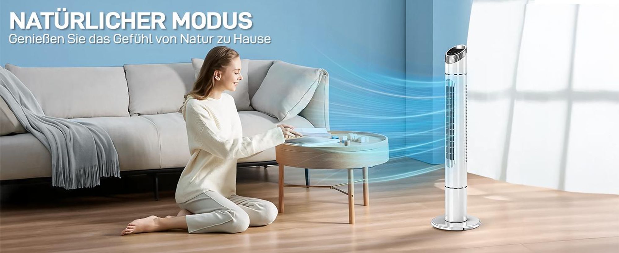 Turmventilator mit elektronischem Display, Fernbedienung, 3 Modi und 12-Stunden-Timer-Funktion 40W