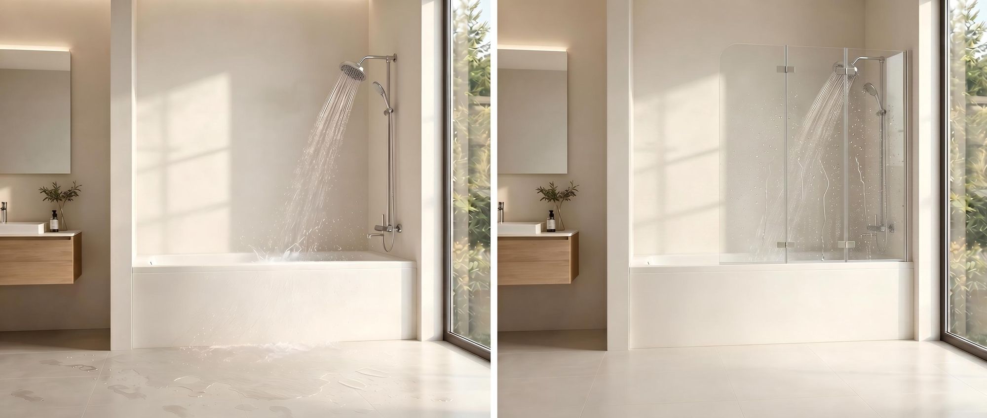 100 x 140 cm Badewannen 3-teilig Faltwand Aufsatz 180° Duschwand Duschabtrennung 6mm Nano Glas MIQU DAY-3D
