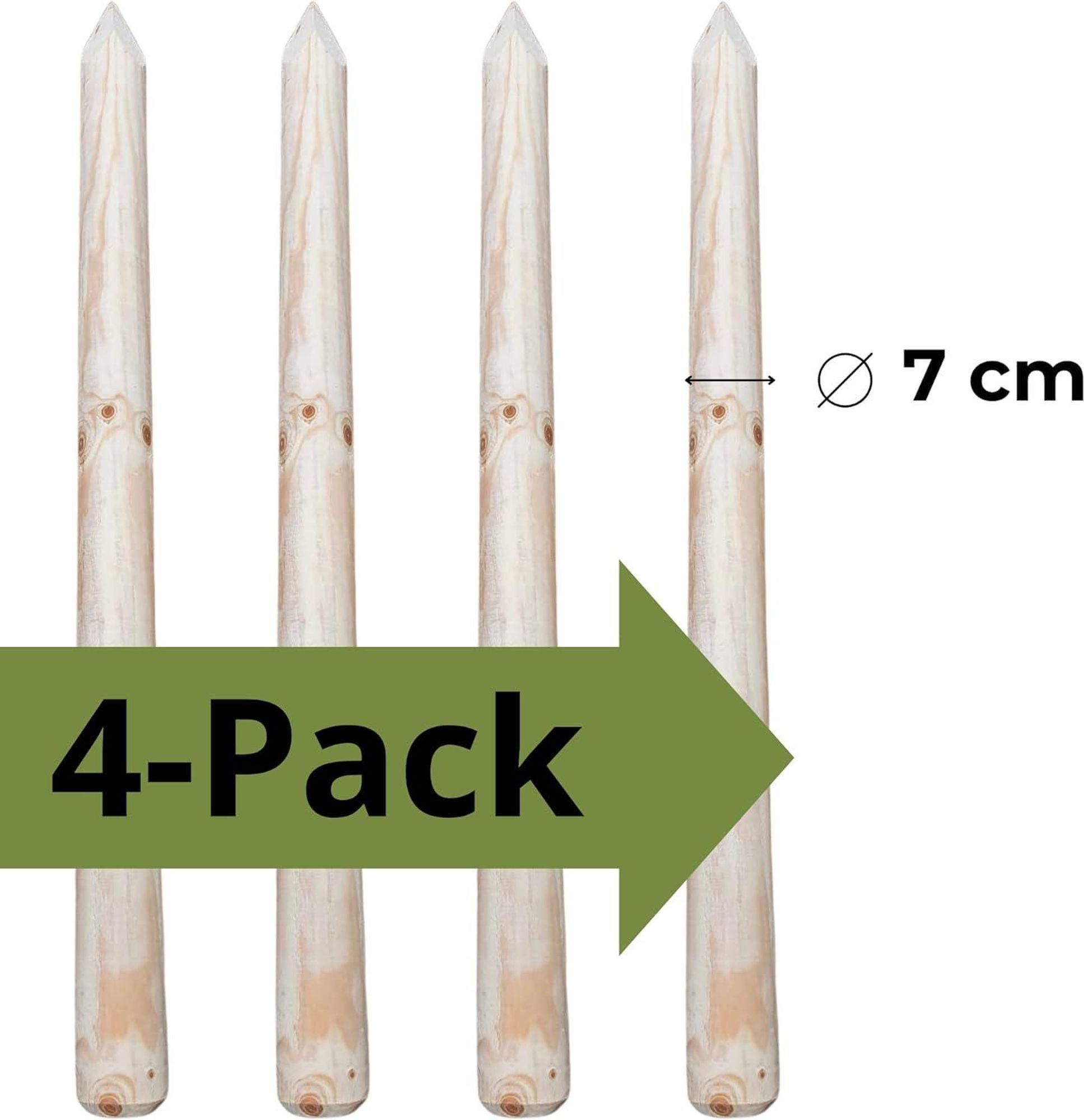 TIMBERMIK Ø 5 cm 4 Pezzi Paletti di Legno a Punta L 200 cm – Palizzata Giardino Recinzione Pali da Recinzione Pino Resistente Intemperie Non Impregnato