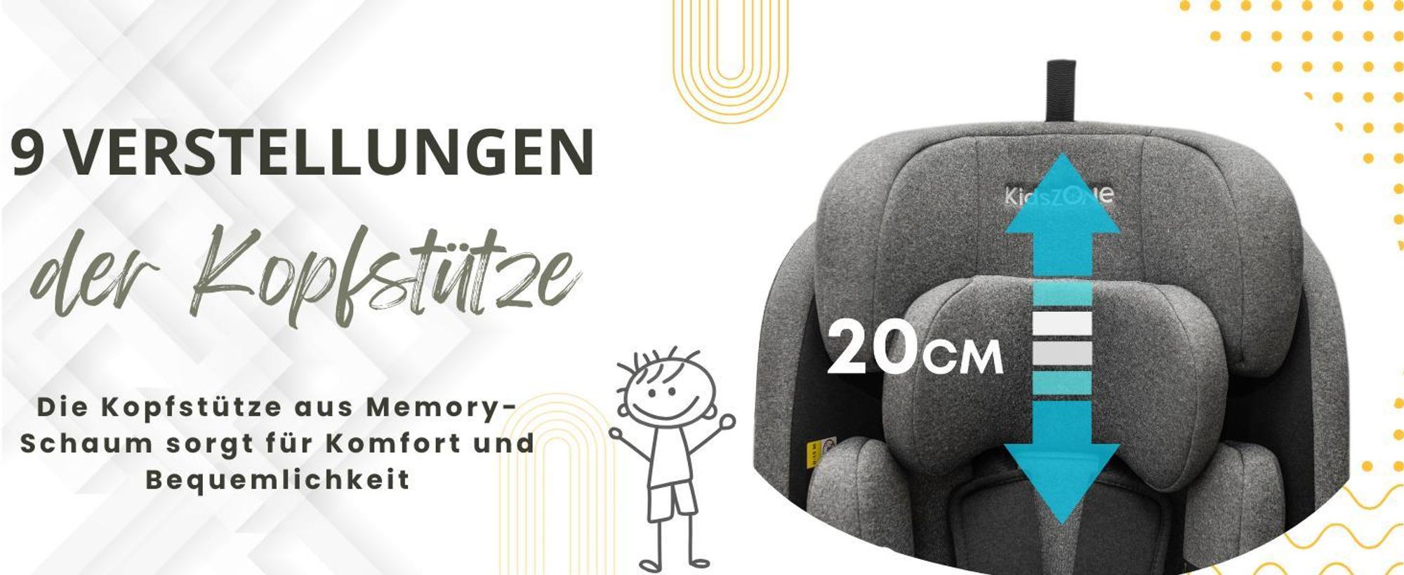 Regulacja zagłówka w 9 pozycjach do 24cm