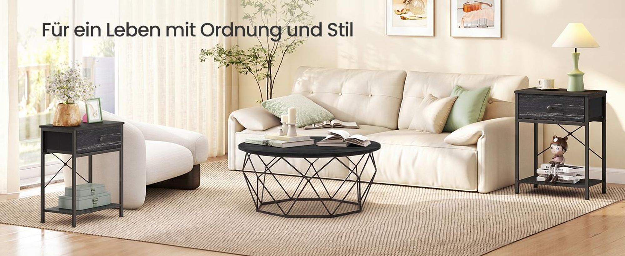 SONGMICS Beistelltisch mit Schublade, Nachtschrank mit Ablage, Nachttisch für Wohnzimmer, Schlafzimmer, Holz, schwarz