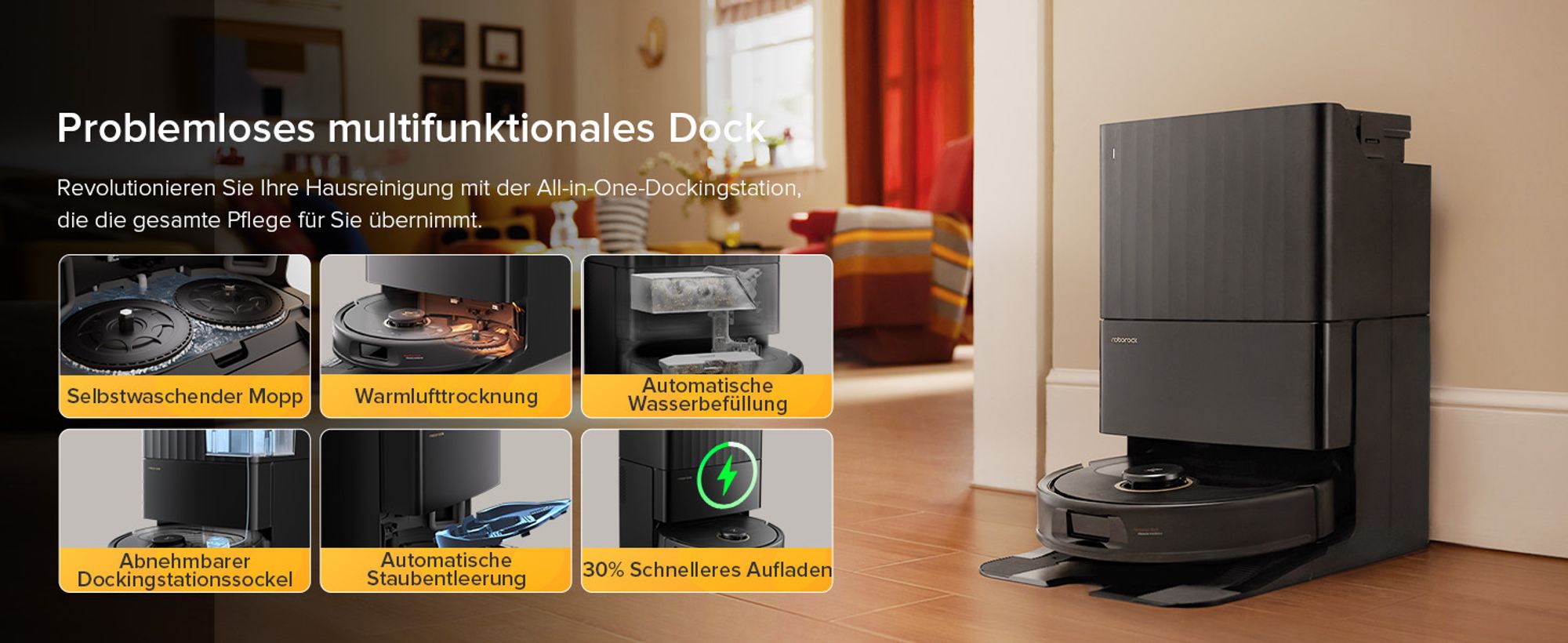 Roborock Qrevo S5V Saugroboter mit Wischfunktion, 12.000Pa, Zero-Tangle System, Warmlufttrocknung, Multifunktions-Dockingstation (Schwarz)
