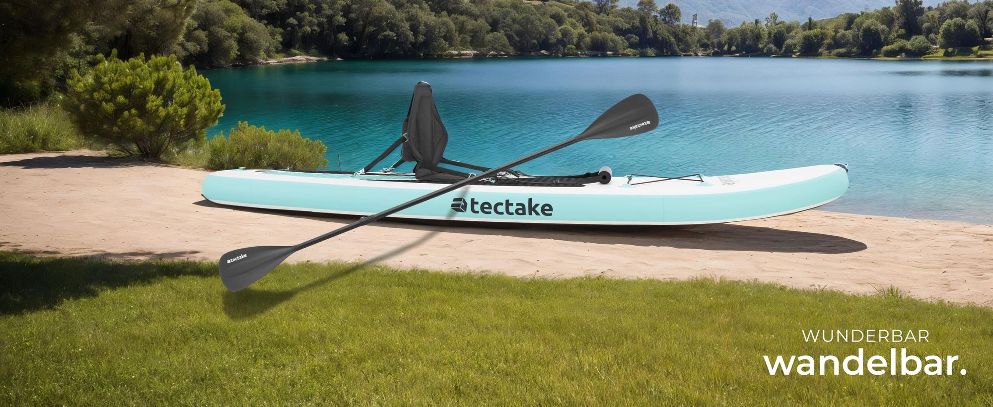 tectake Stand-Up Paddle Board aufblasbar Komplettset - Kippstabilität, Drop-Stitch-Material, 3-Finnensystem. Größe: 288x77x22.5 cm