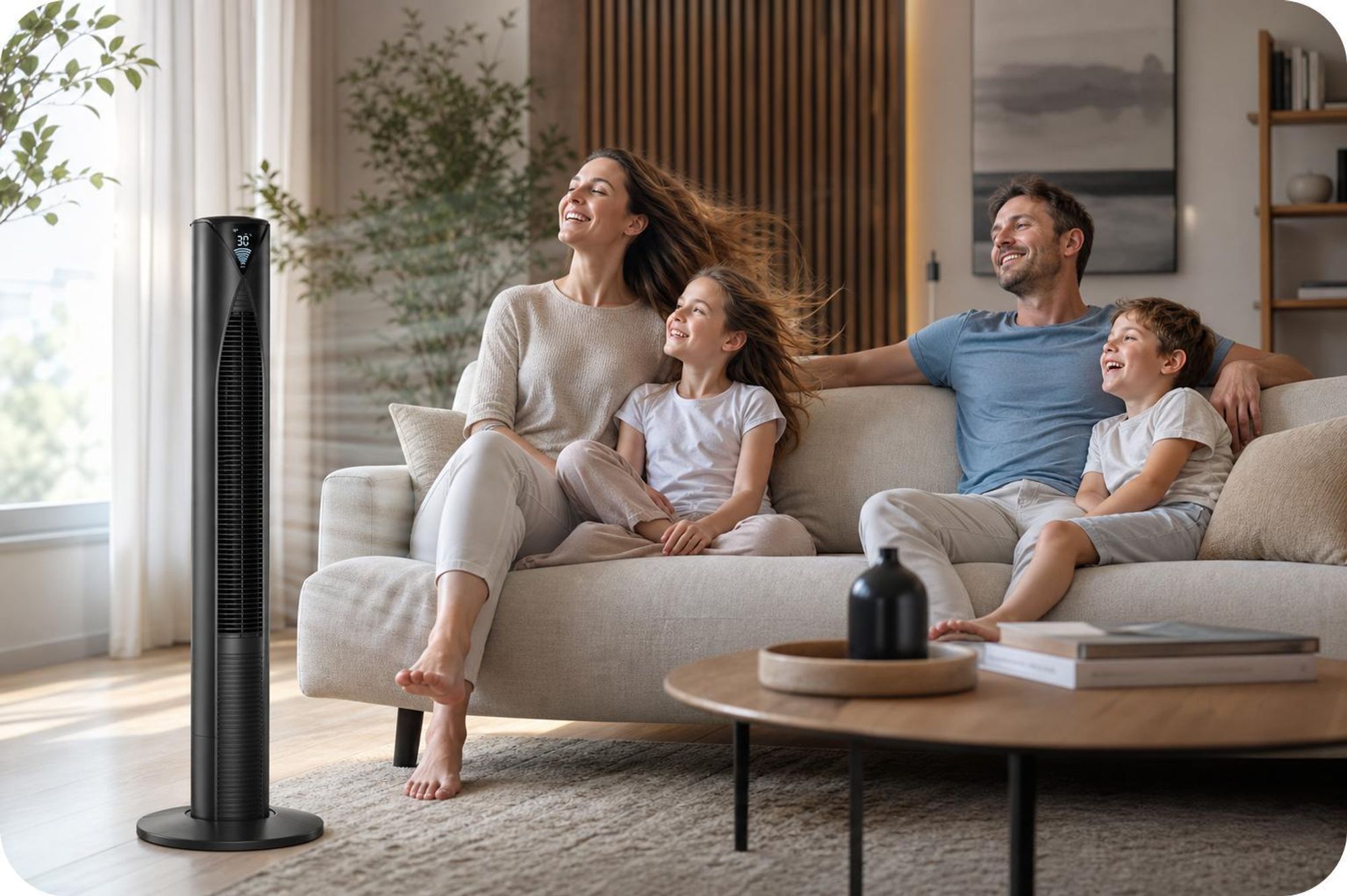 REVENTO® Turmventilator für Schlafzimmer XXL | 116 cm | Leiser Standventilator | Säulenventilator | Ventilator mit Fernbedienung mit Ionisierung