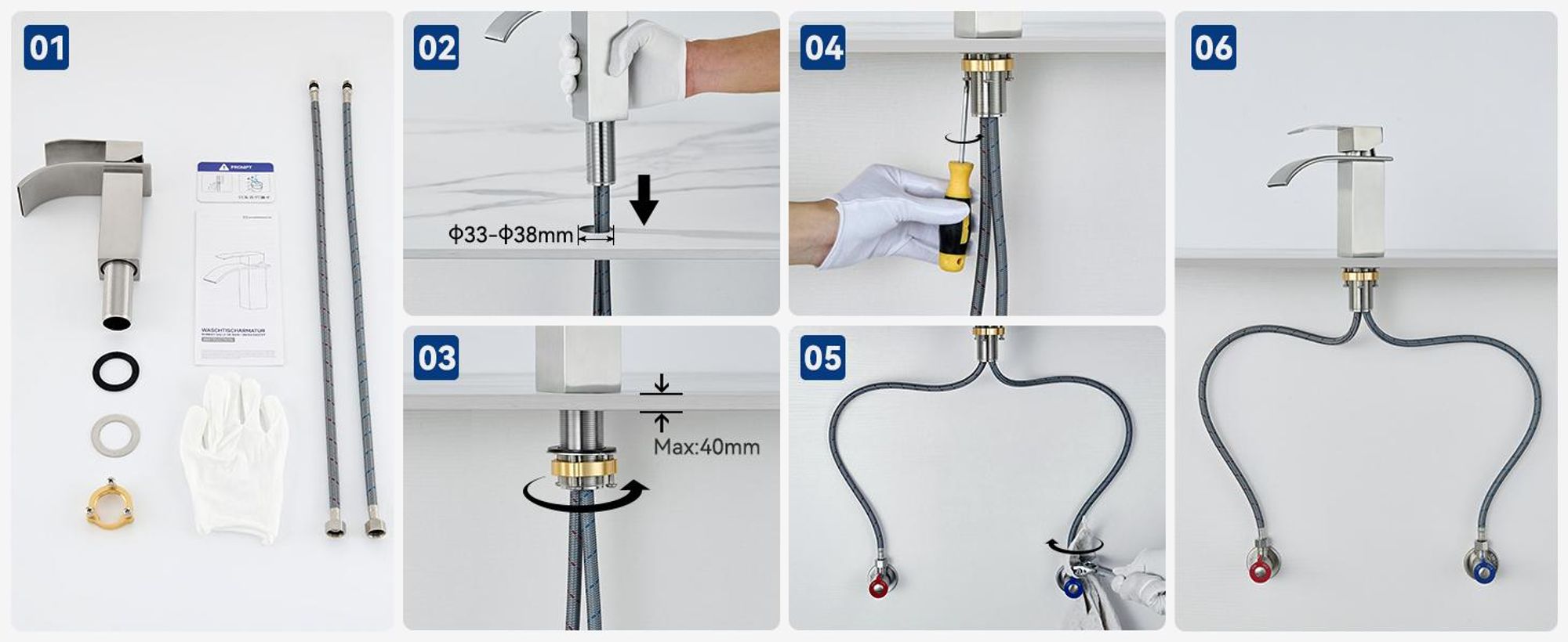 Wasserfall Waschtischarmatur, 304 Edelstahl Gebürstet, Bleifrei Kalt Warm, Cecipa, Badarmatur Mischbatterie, Wasserhahn Bad, Waschbeckenarmatur Silber