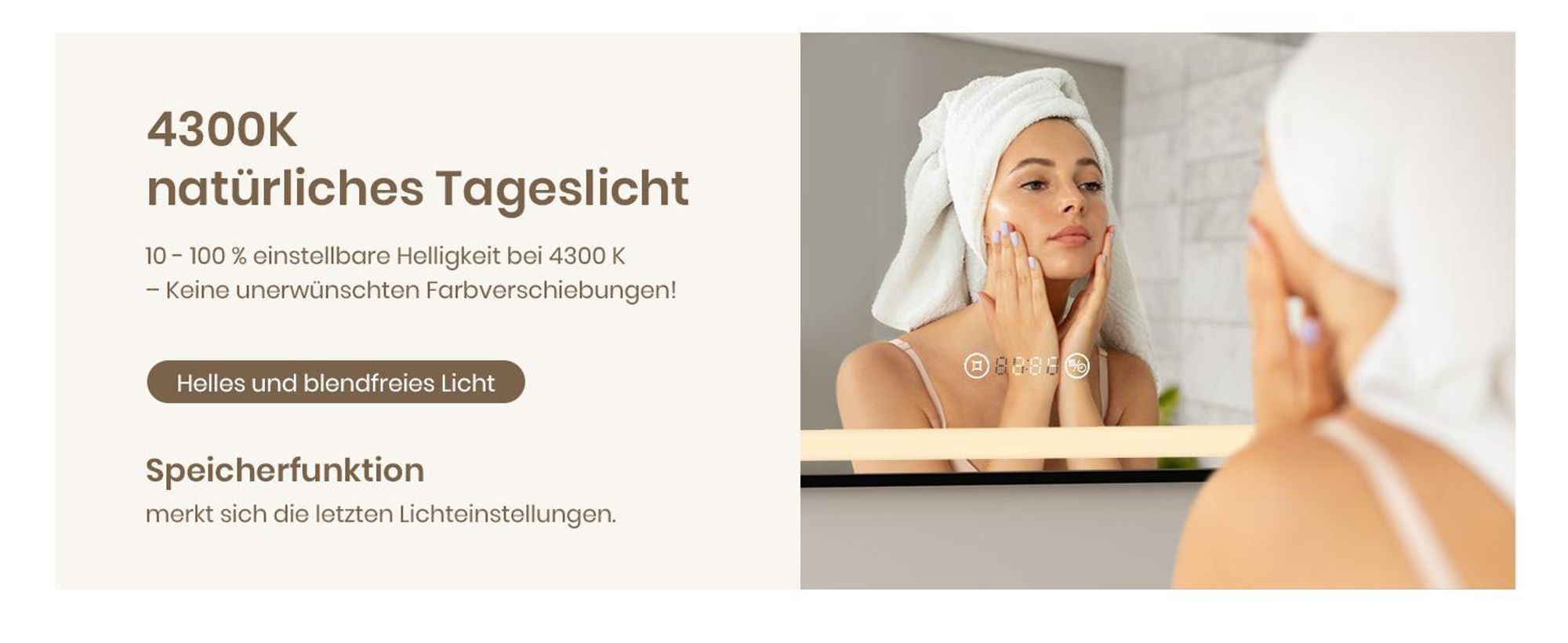EMKE Badspiegel LED Spiegel 50x70cm Badezimmerspiegel Lichtspiegel mit Schwarz Rahmen Touch-Schalter, Beschlagfrei und Uhr Funktions