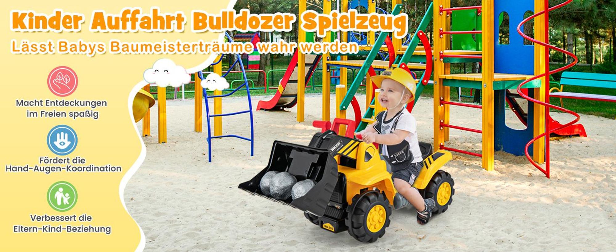 COSTWAY Sitzbagger Kinderbagger Bagger Spielzeug Schaufelbagger Sandbagger Rutschbagger