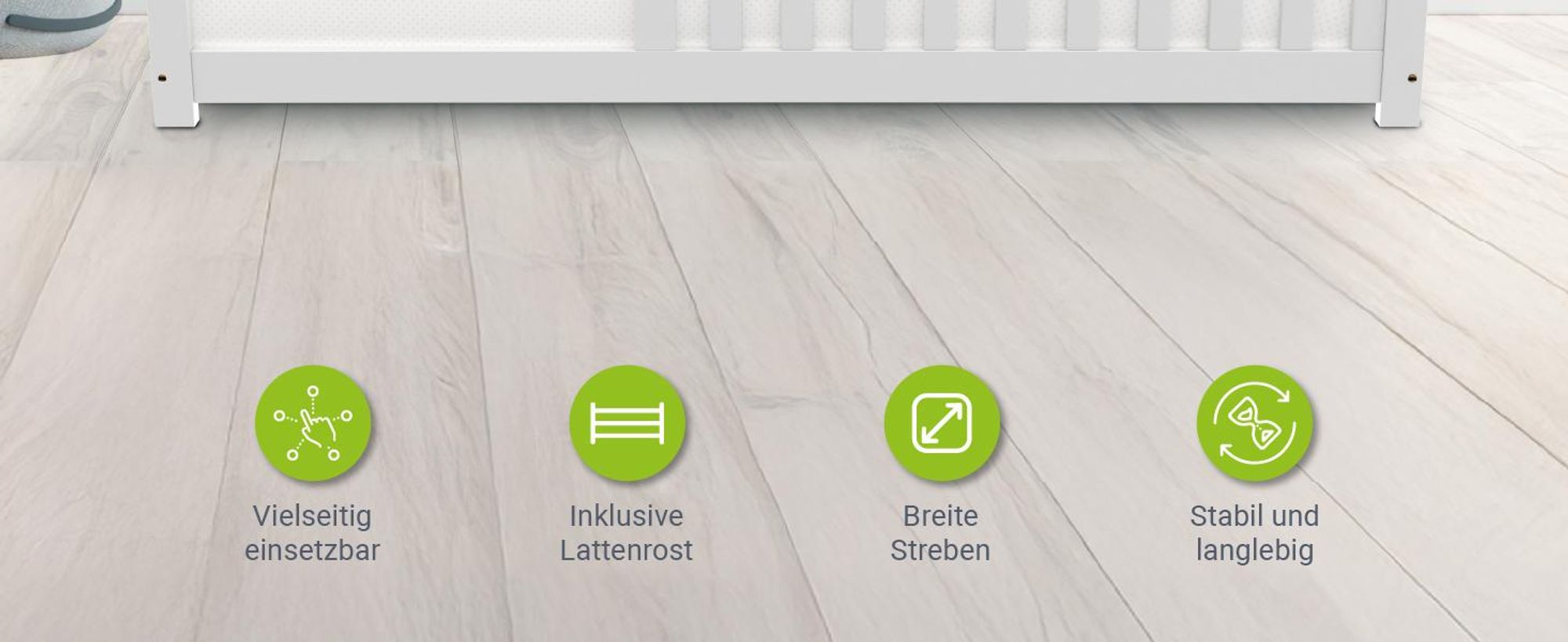 Juskys Kinderbett Naya 140x200 cm mit Rausfallschutz & Lattenrost - Holz Bodenbett Weiß