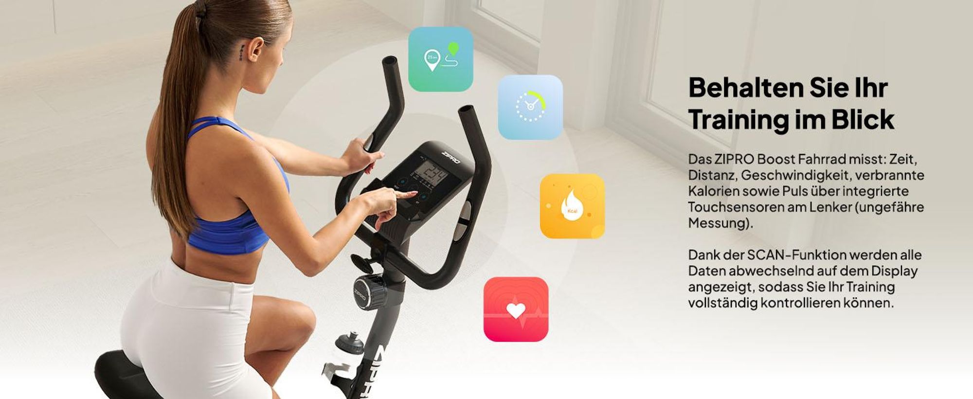 Zipro Heimtrainer Fahrrad Boost – Magnetisches Fitnessbike mit 7kg Schwungmasse Leiser Hometrainer Ergometer für Zuhause Pulsmessung, Verstellbarer