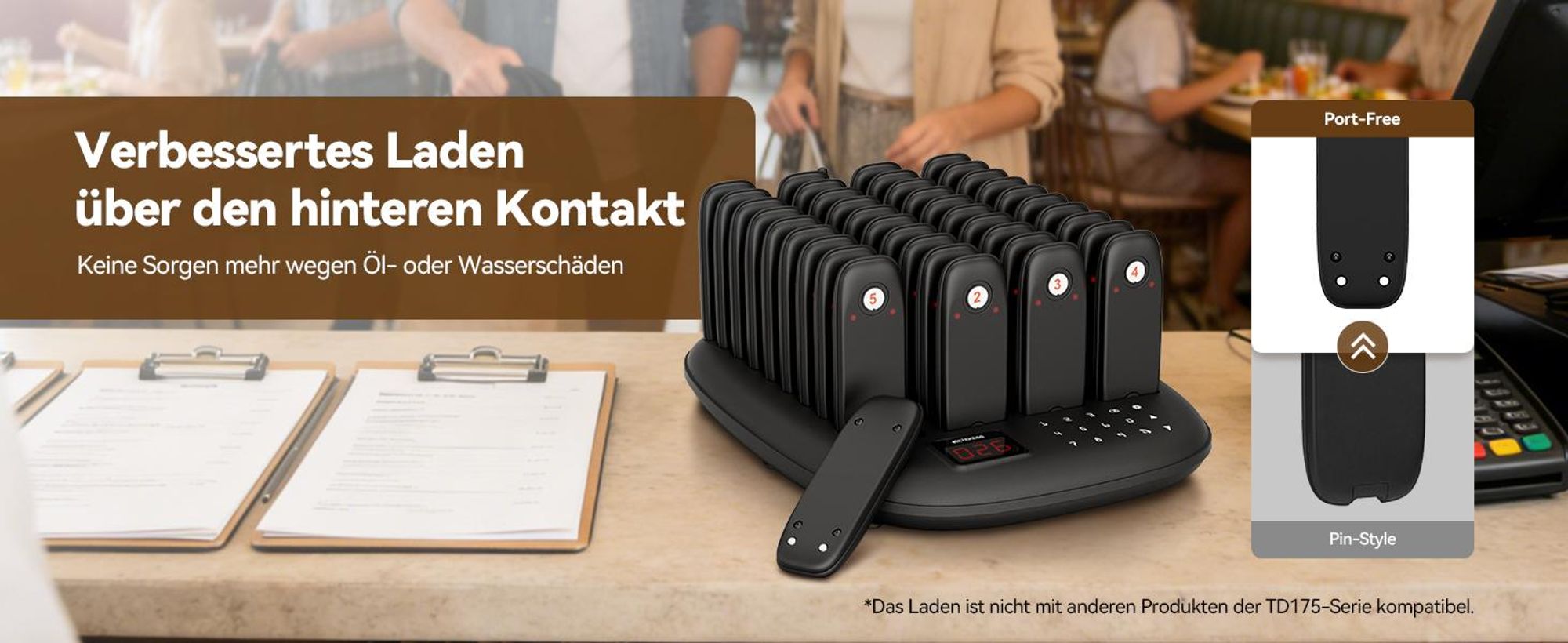 Retekess TD175M Restaurant Pager System, Alarmanlagen, 800 m, 18 Stunden Standby-Zeit , 7 Anrufmodi, One-Touch-Stummschaltung,  40 Mini-Pager für Café