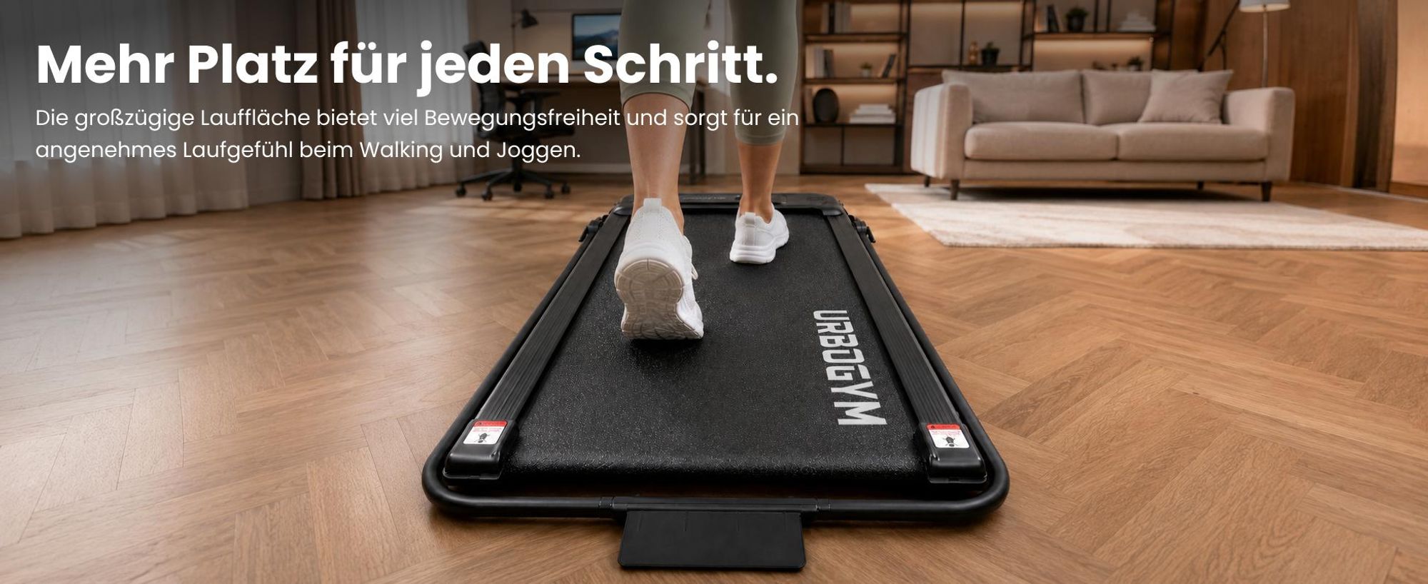 URBOGYM ZUNO PRO Laufband 2in1 Walking Pad klappbar bis 10 km/h, 120 kg, 12 Trainingsprogramme, 2 Steigungsstufen, Bluetooth, LED-Display