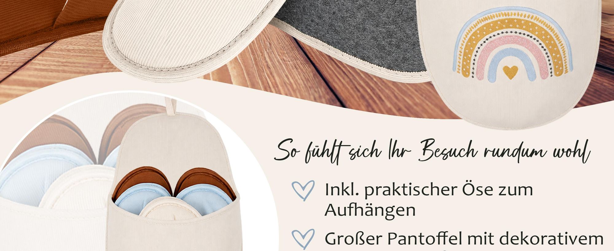 ONVAYA® Premium Gästehausschuhe Set Regenbogen | Waschbare Gästepantoffeln Rutschfest & Komfortabel | 5 Paar stilvolle Hausschuhe für Gäste | Slipper